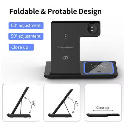 15W 3 In 1 LED Foldable Fast Wireless Charger Stand