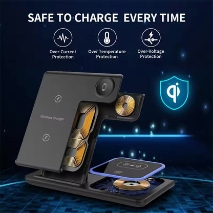 15W 3 In 1 LED Foldable Fast Wireless Charger Stand